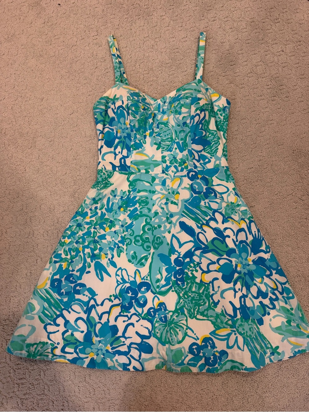 Lilly Pulitzer Blue, Teal and Yellow Floral Fit-and-Flare Mini Dress Size 0